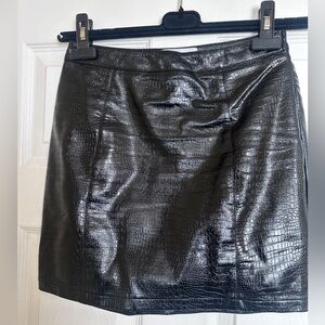 Vegan Leather Croc-Embossed Black Mini Skirt